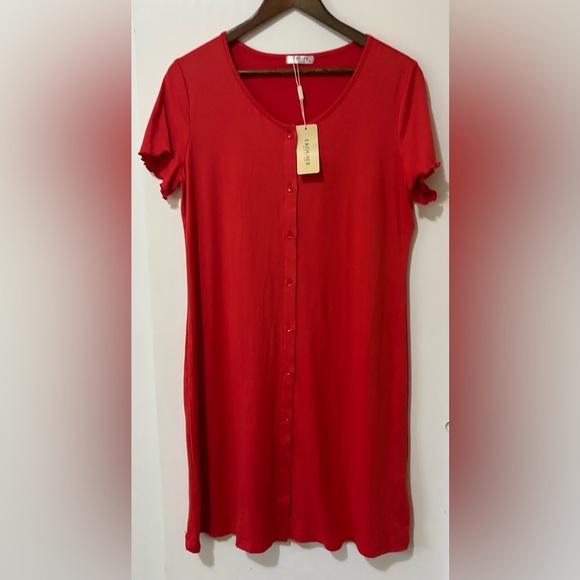 EKOUAER| NWT Red Button-Up Nightgown PJs Sz M Brand NEW - Picture 4 of 5